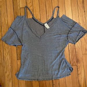 Urban Outfitters Striped Cold Shoulder Flowy Tee
